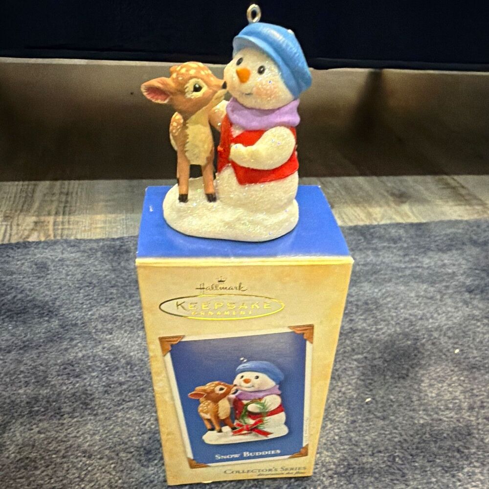 Hallmark Keepsake Snow Buddies Snowman & Deer Hanging Ornament Christmas 2004